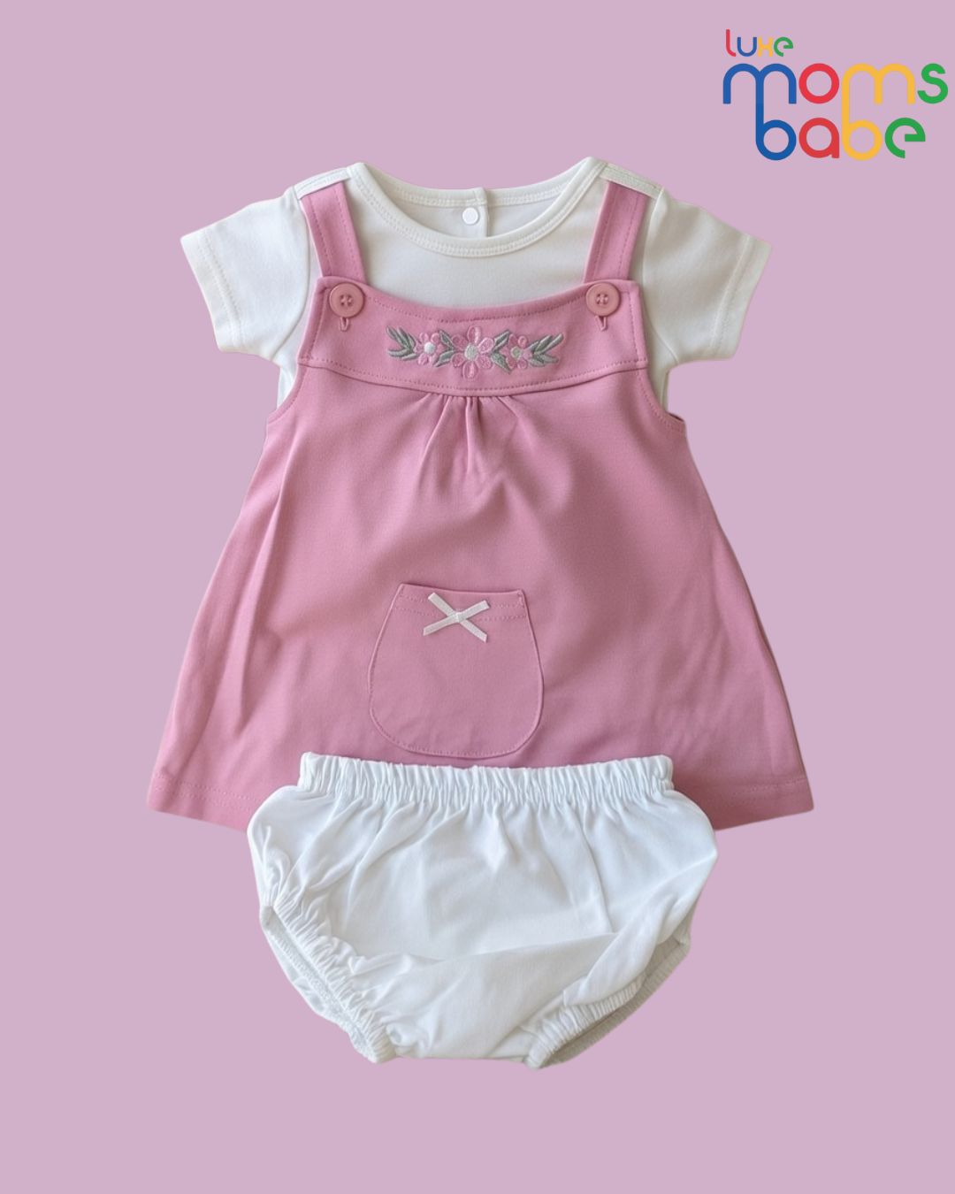 baby girl pink & white pinafore dress set