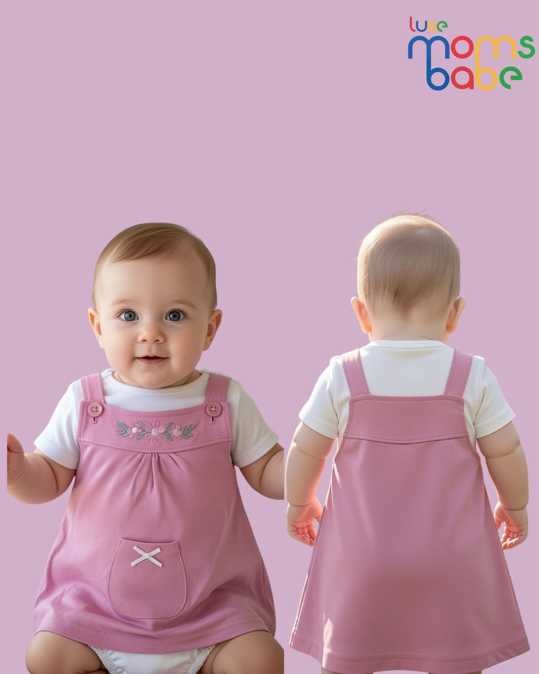 baby girl pink & white pinafore dress set