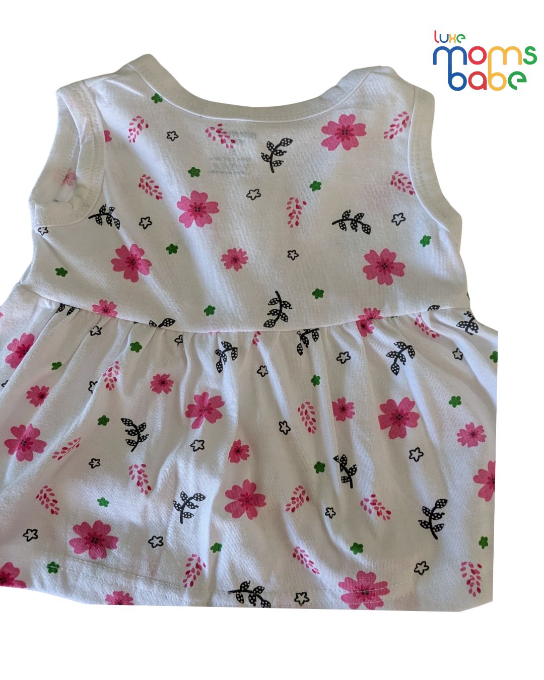 baby girls' white & pink floral print sleeveless frock