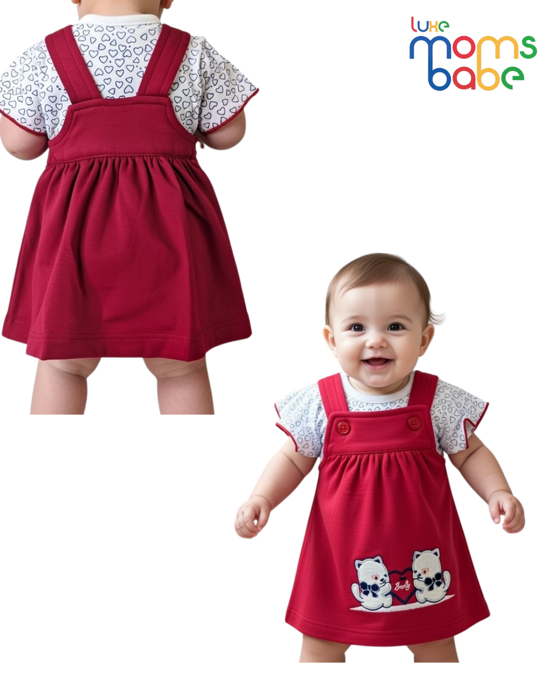 baby girl red pinafore dress set
