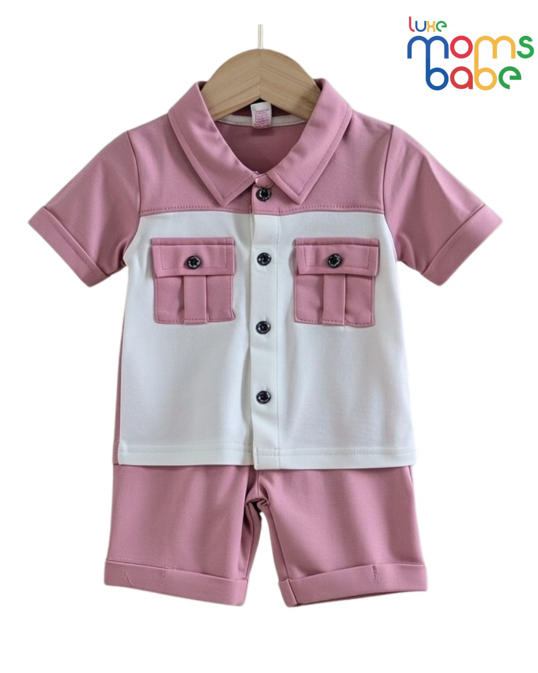 baby boy pink and white shirt and shorts set