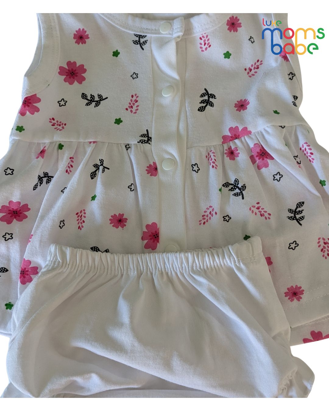 baby girls' white & pink floral print sleeveless frock