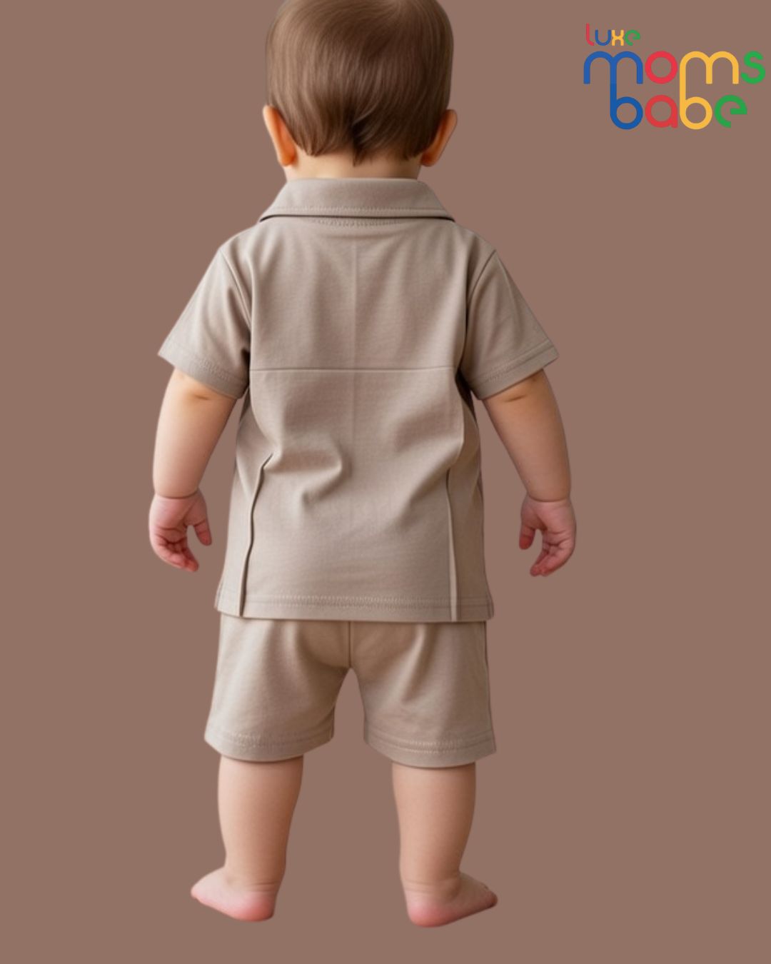 baby boy light brown formal romper outfit set