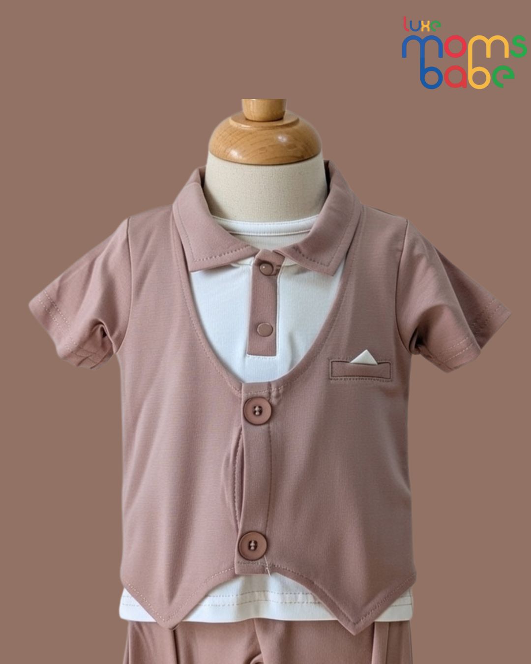 baby boy light brown formal romper outfit set