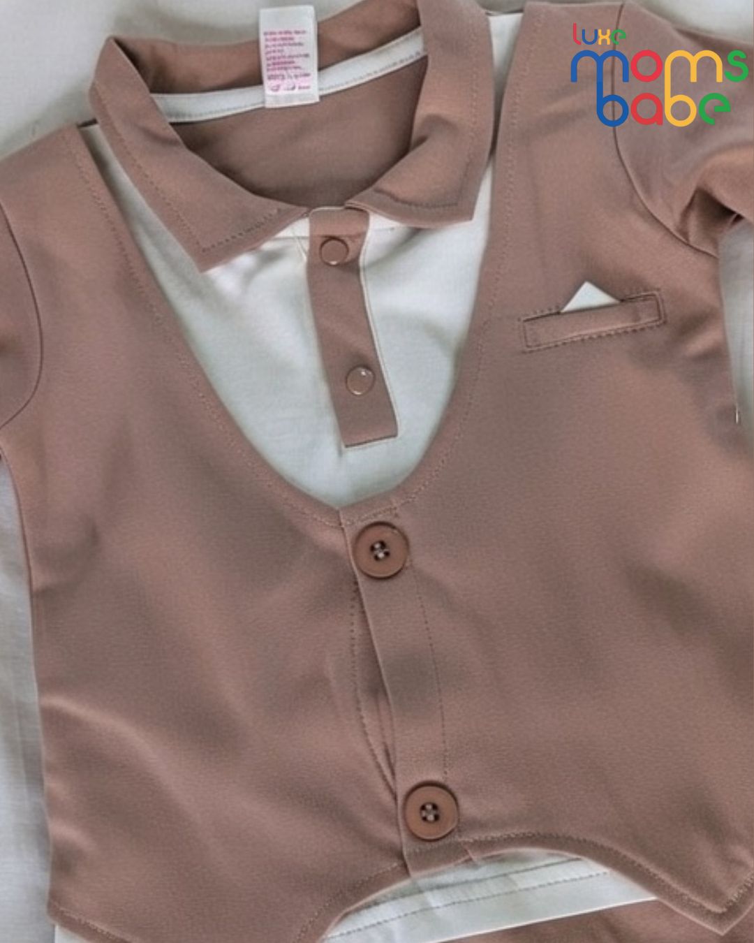 baby boy light brown formal romper outfit set