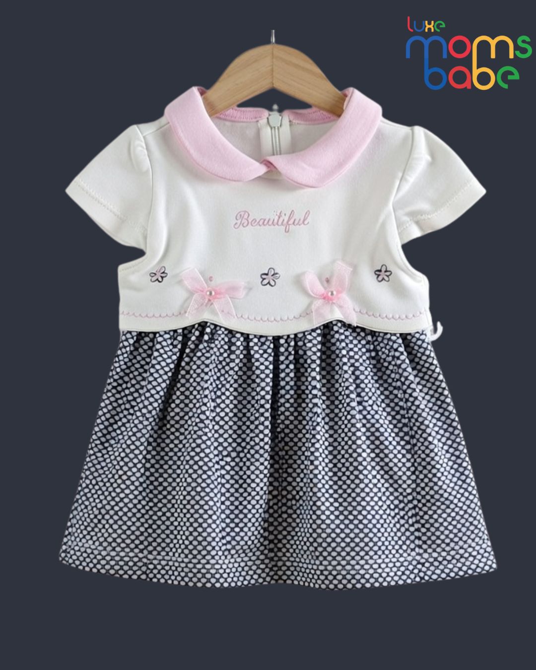 baby girl white & navy blue pinafore dress bloomer set