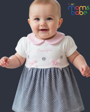 baby girl white & navy blue pinafore dress bloomer set