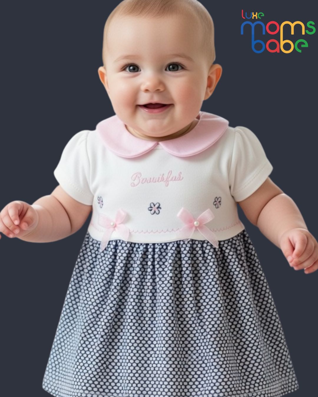 baby girl white & navy blue pinafore dress bloomer set