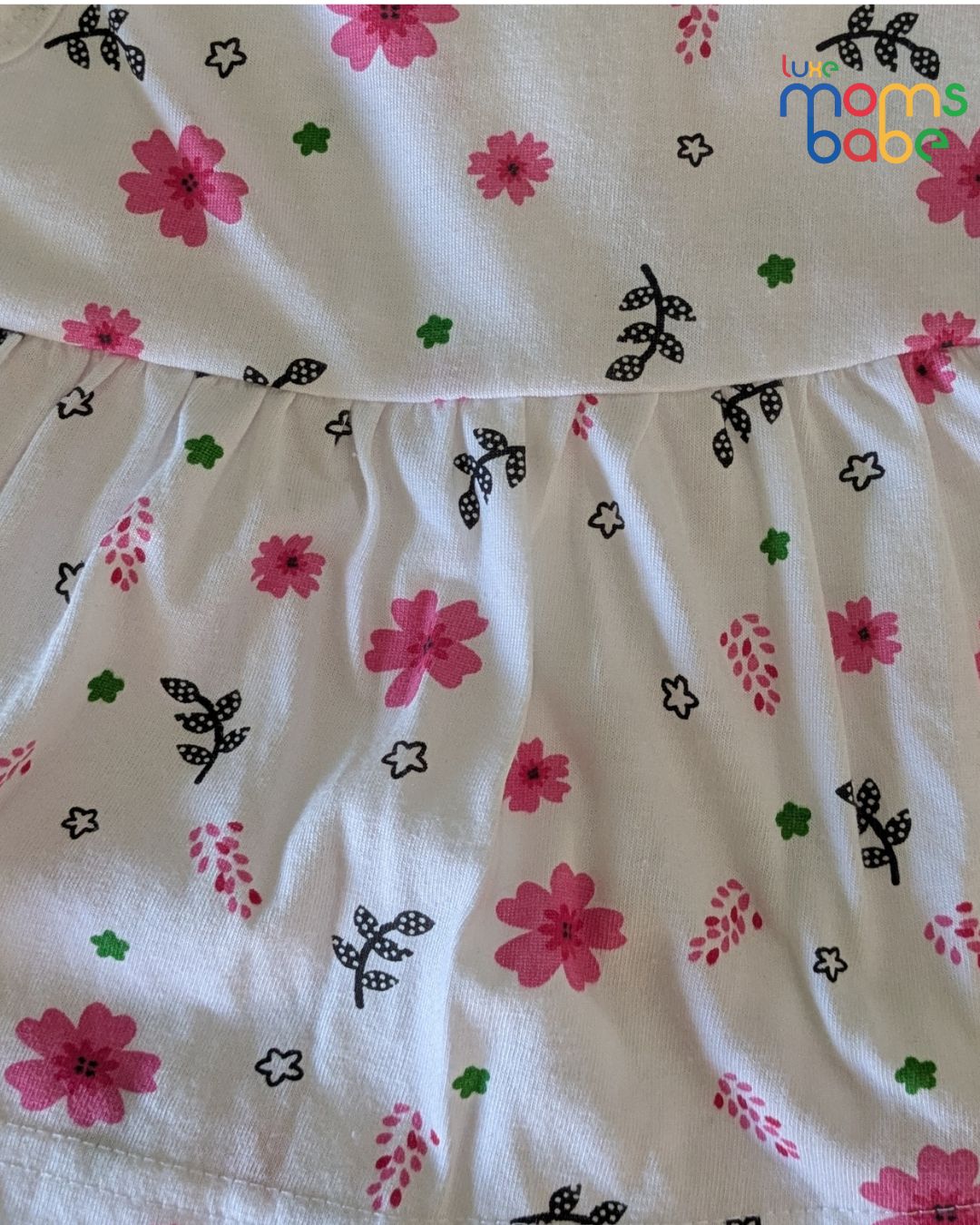 baby girls' white & pink floral print sleeveless frock