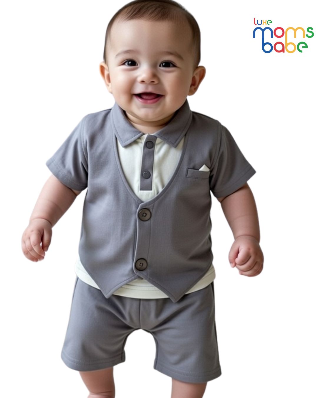 baby boy gray formal romper outfit set