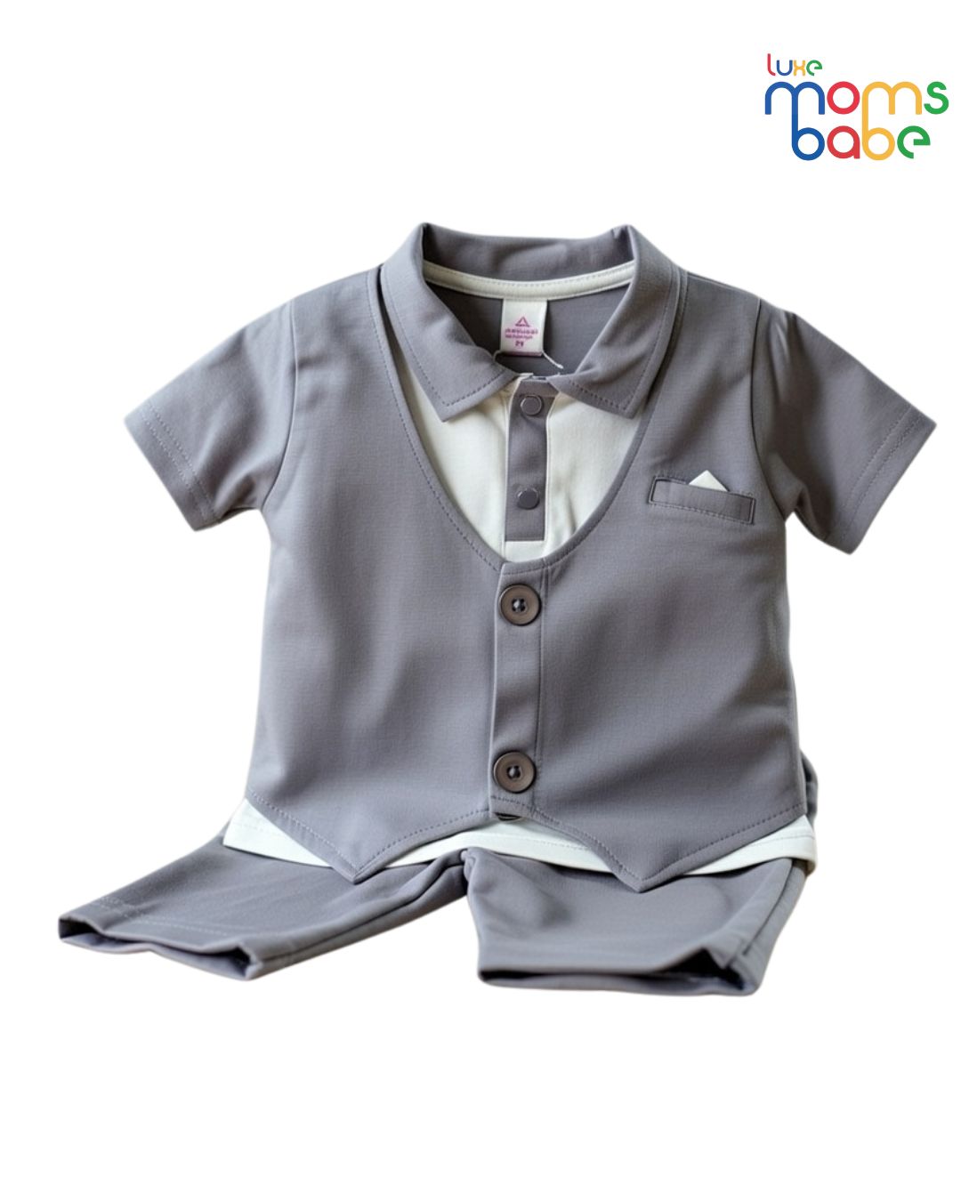 baby boy gray formal romper outfit set