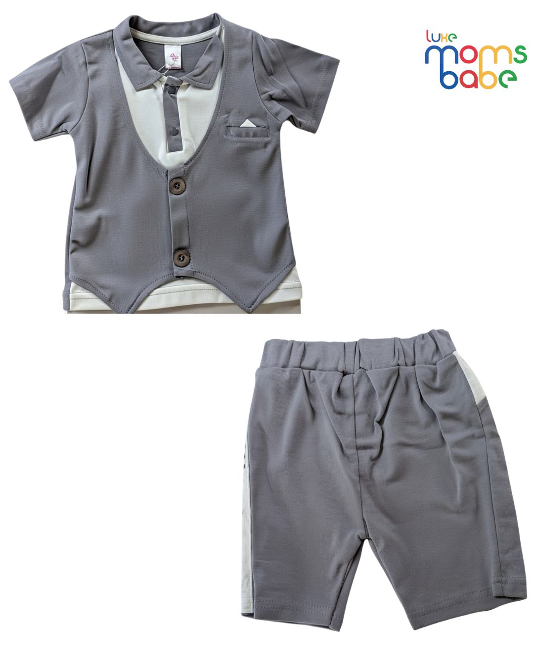 baby boy gray formal romper outfit set
