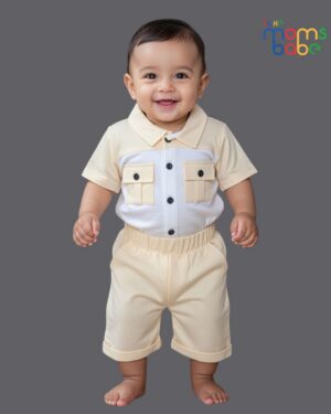 baby boy cream and white shirt and shorts set