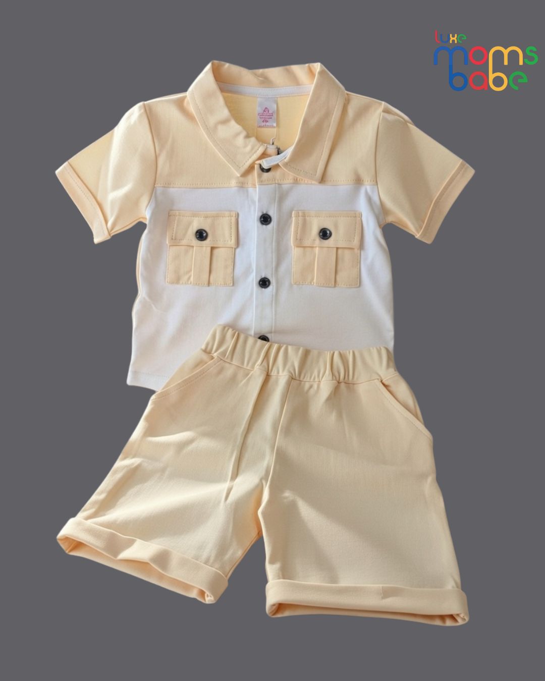 baby boy cream and white shirt and shorts set