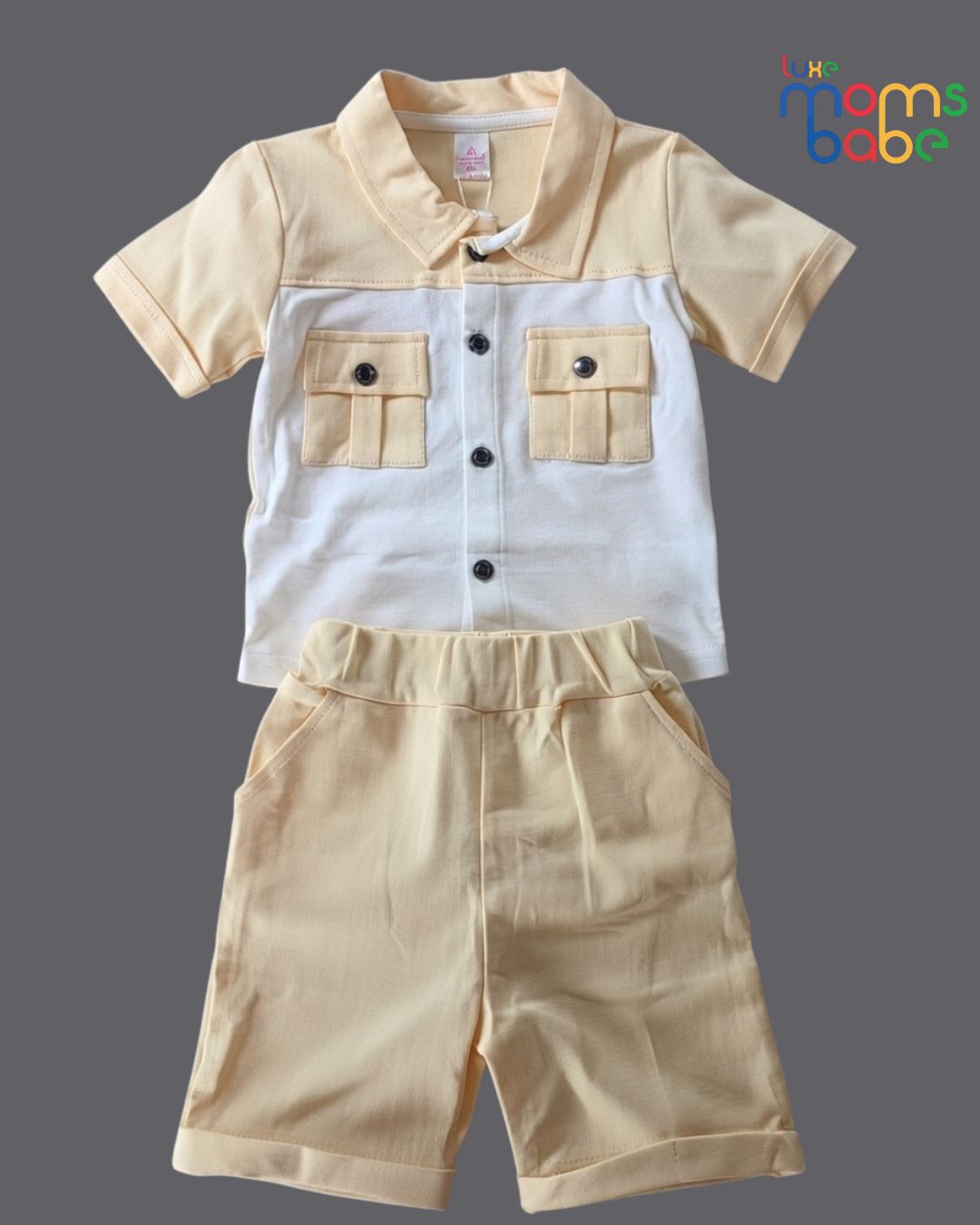 baby boy cream and white shirt and shorts set
