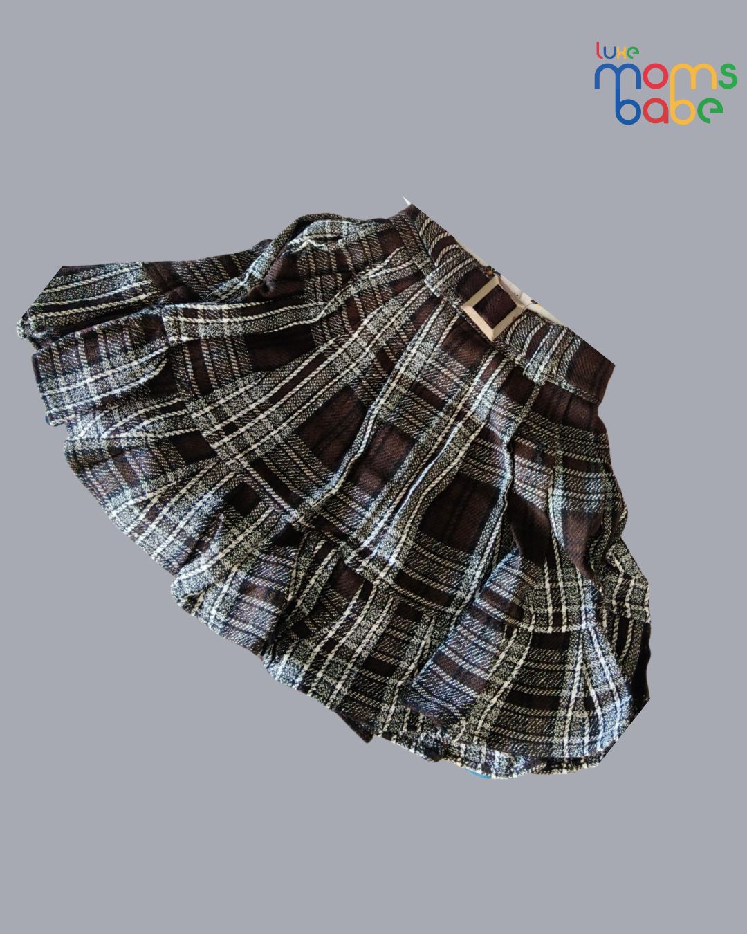 baby girl two piece set – white top & dark brown plaid skirt