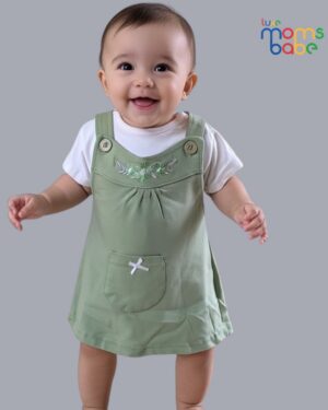 baby girl – white & light green pinafore dress set with separate white t shirt