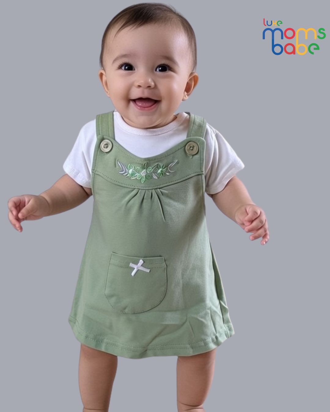 baby girl – white & light green pinafore dress set with separate white t shirt