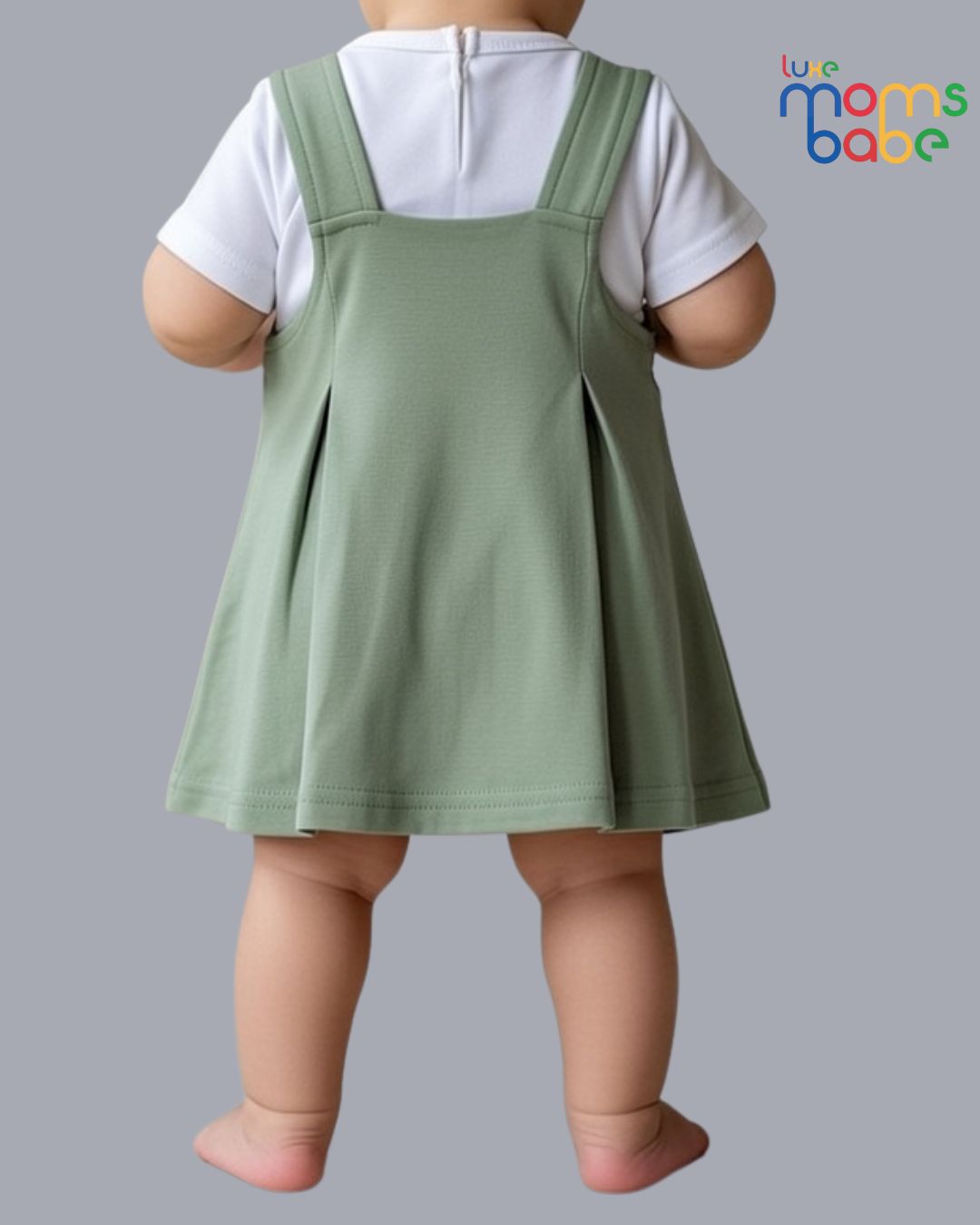 baby girl – white & light green pinafore dress set with separate white t shirt