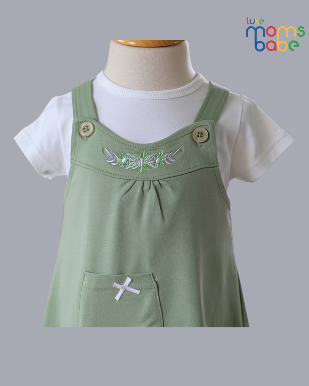 baby girl – white & light green pinafore dress set with separate white t shirt