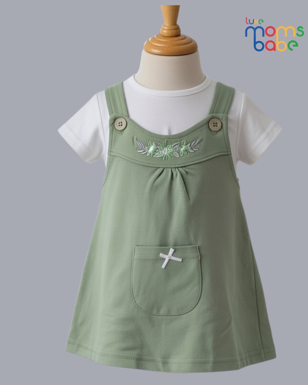 baby girl – white & light green pinafore dress set with separate white t shirt