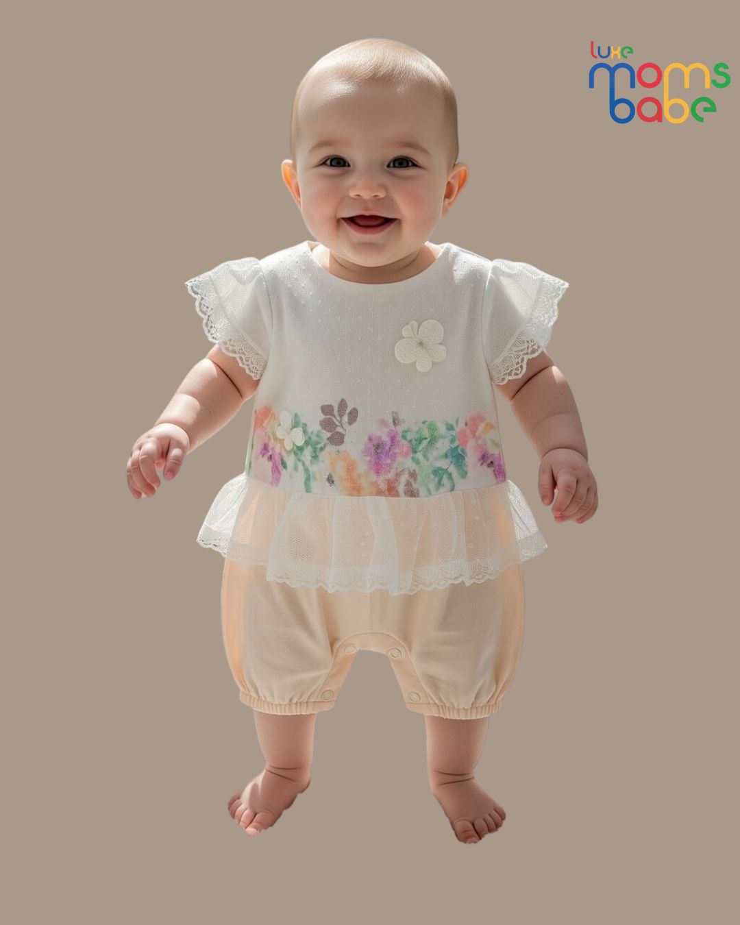 baby girl white & cream romper dress or a onesie dress