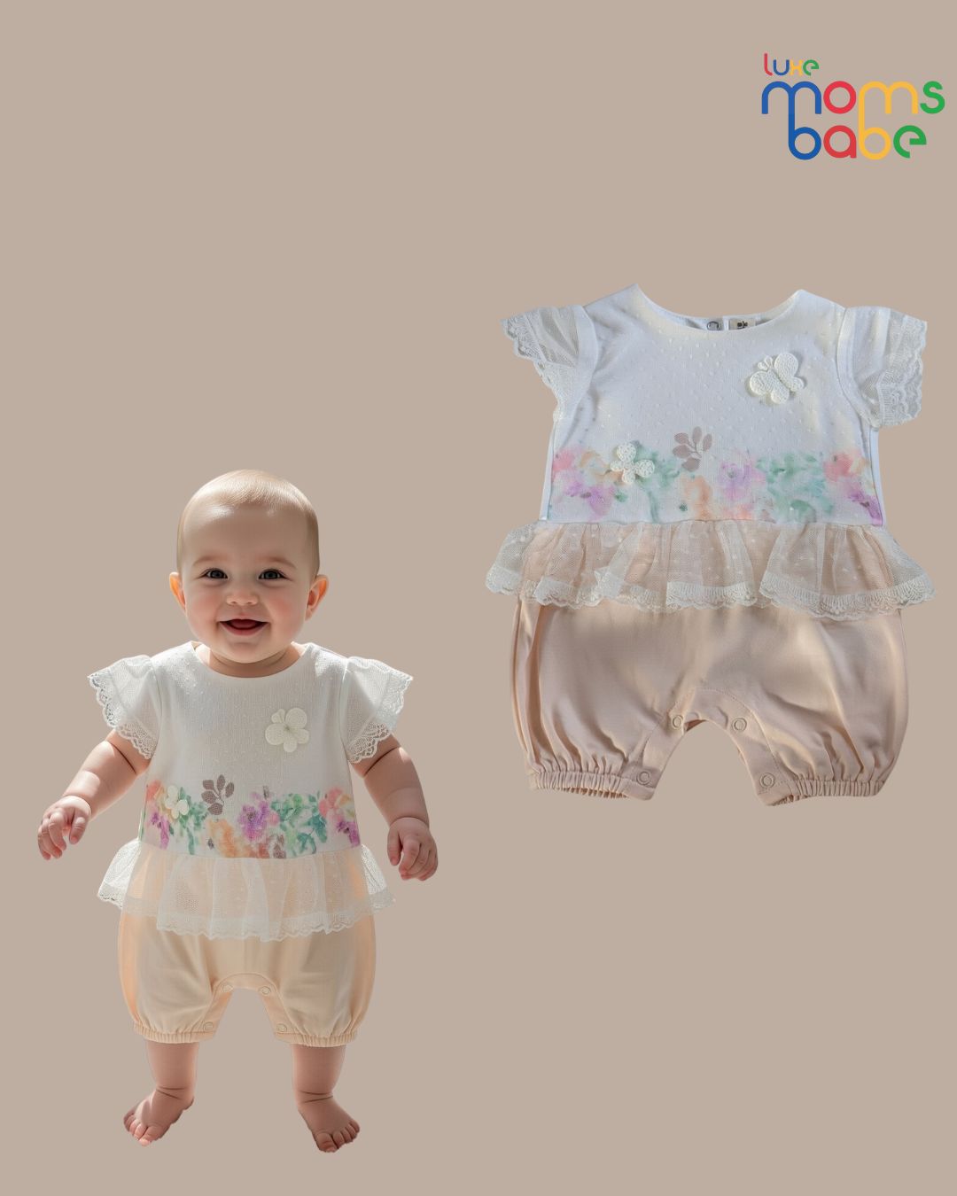 baby girl white & cream romper dress or a onesie dress