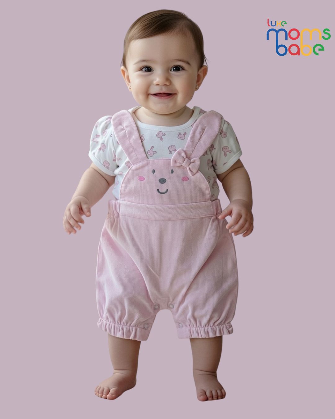 baby girl white & pink dungaree or pinafore dress sets with separate short sleeved white t shirt