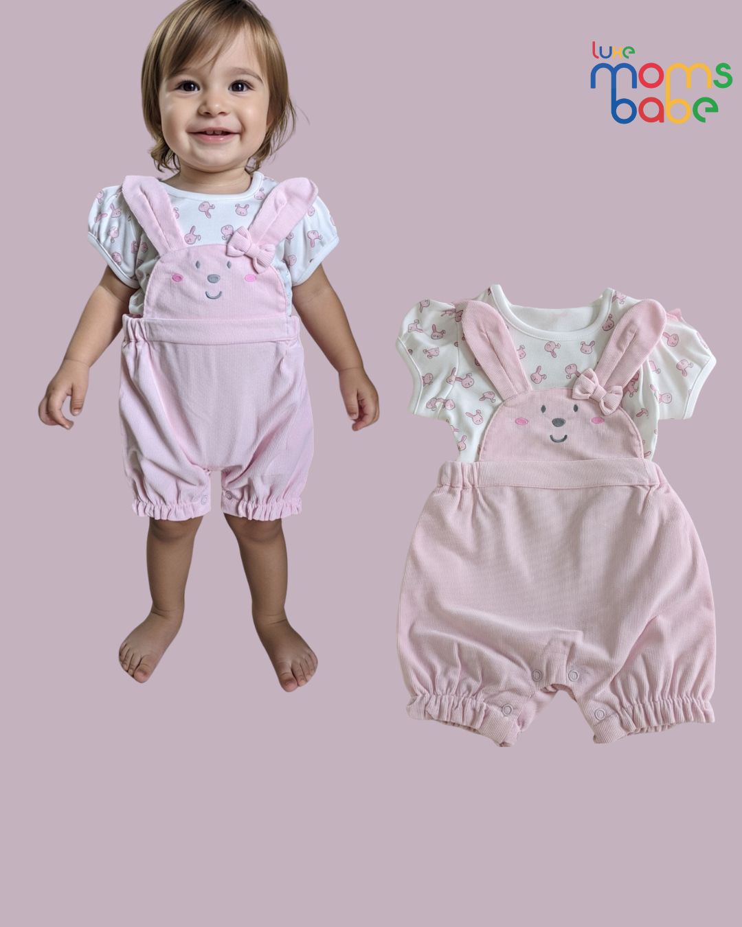 baby girl white & pink dungaree or pinafore dress sets with separate short sleeved white t shirt