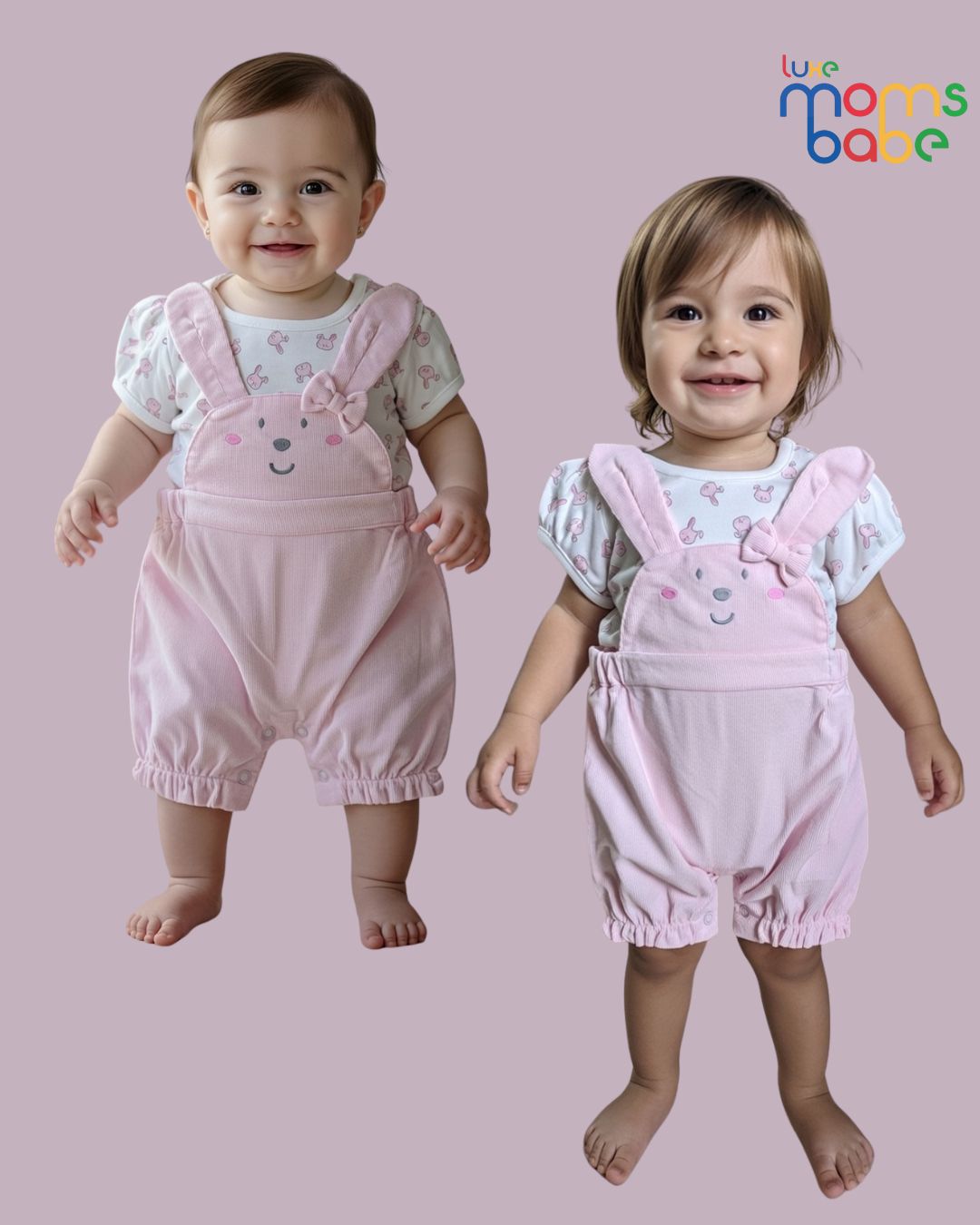 baby girl white & pink dungaree or pinafore dress sets with separate short sleeved white t shirt