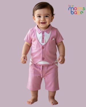 baby boy pink formal romper outfit set