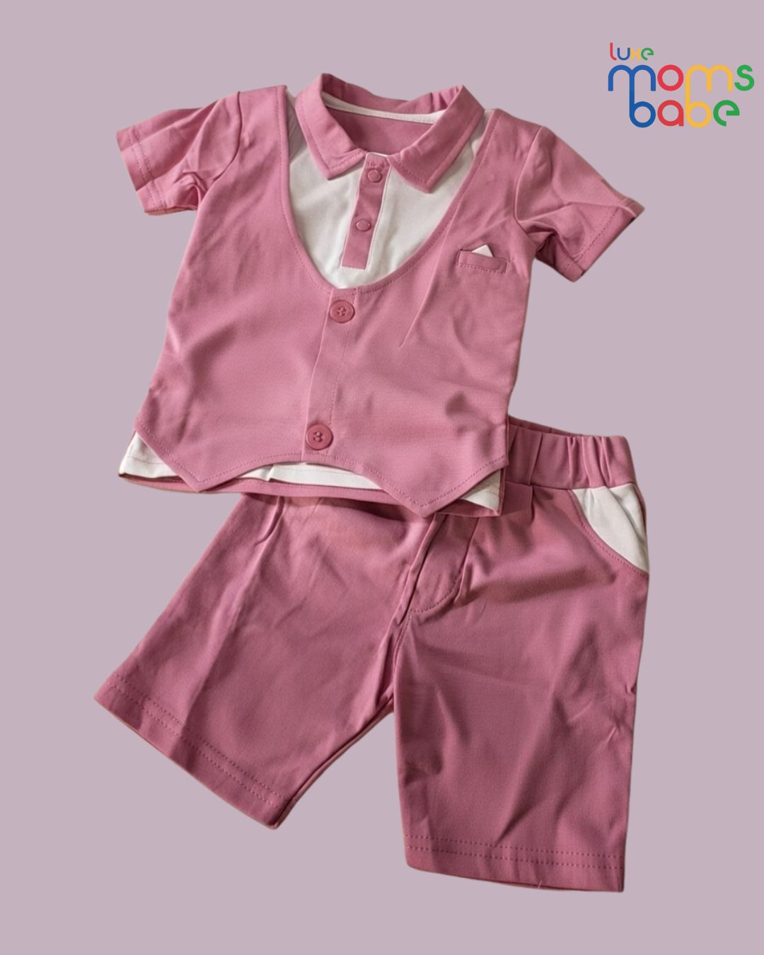 baby boy pink formal romper outfit set