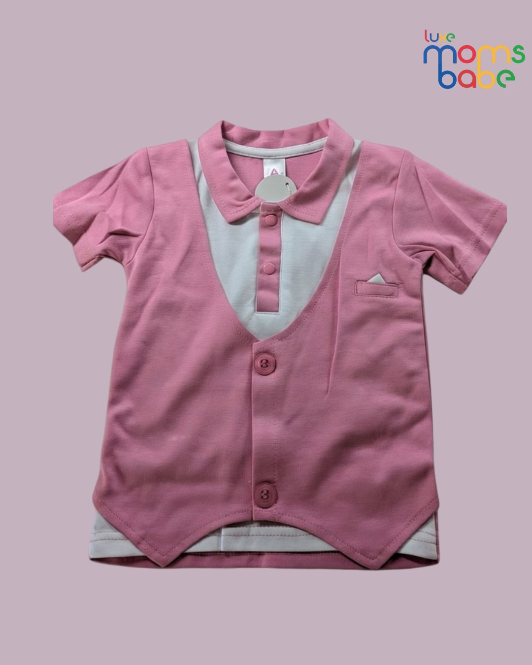 baby boy pink formal romper outfit set