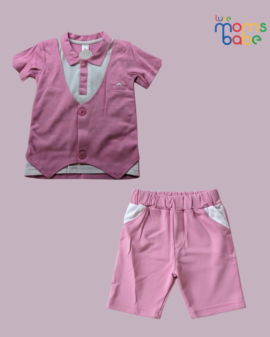 baby boy pink formal romper outfit set