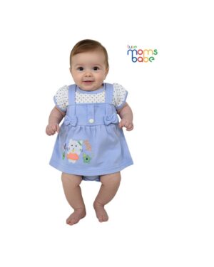 light blue cat print romper dress
