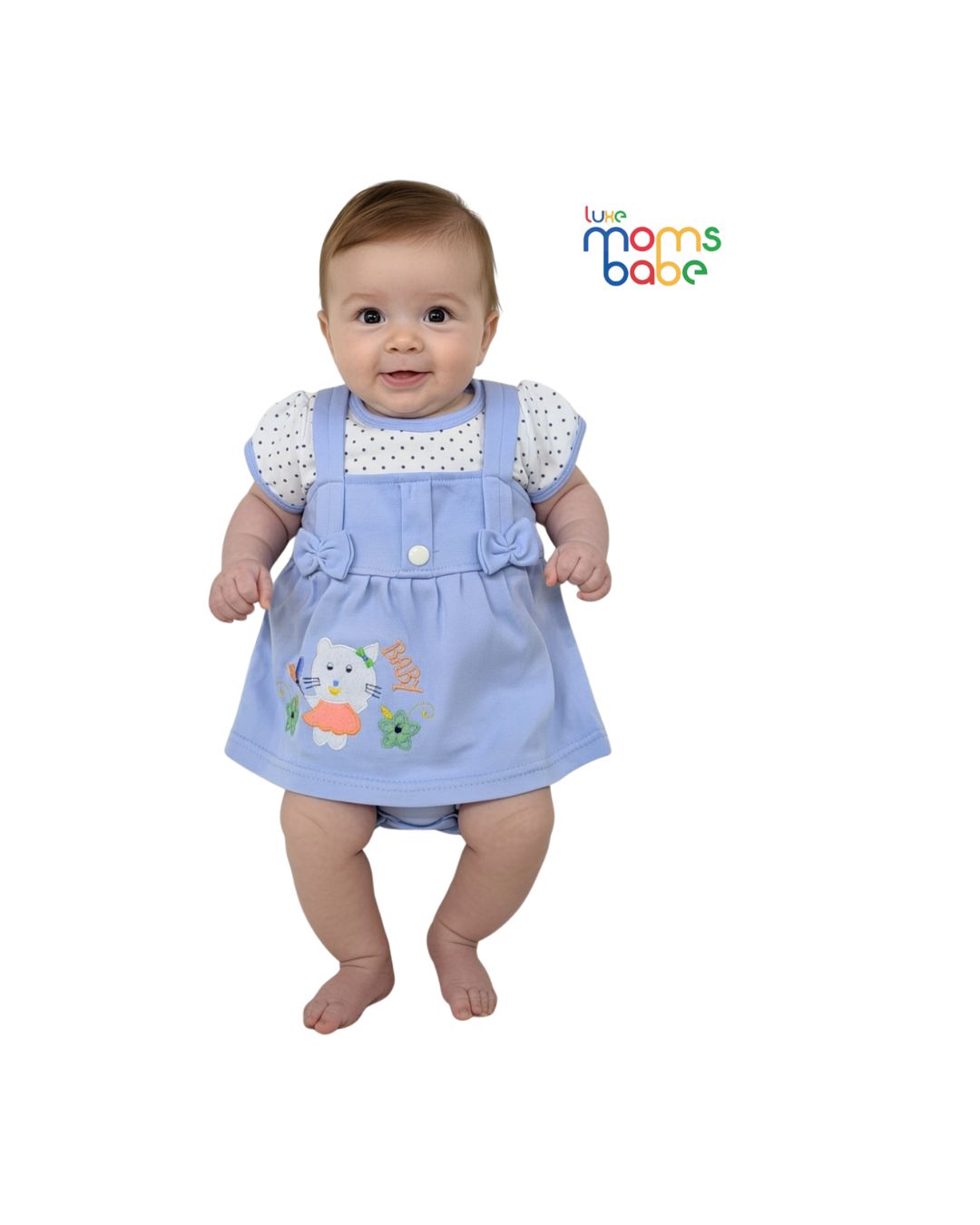 light blue cat print romper dress