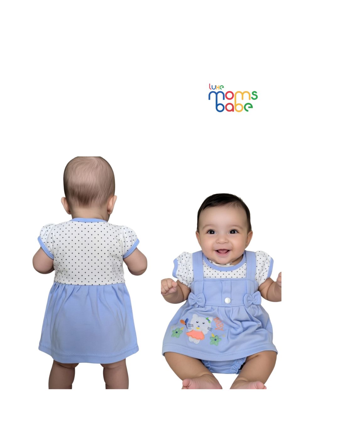 light blue cat print romper dress