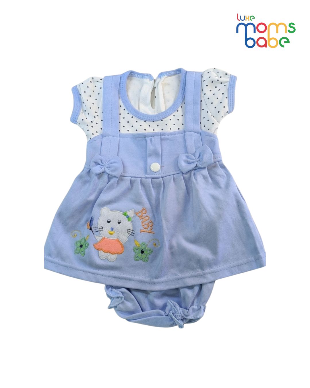 light blue cat print romper dress