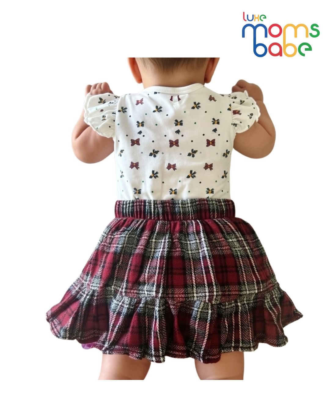 infant girl two piece set – white top & red plaid skirt