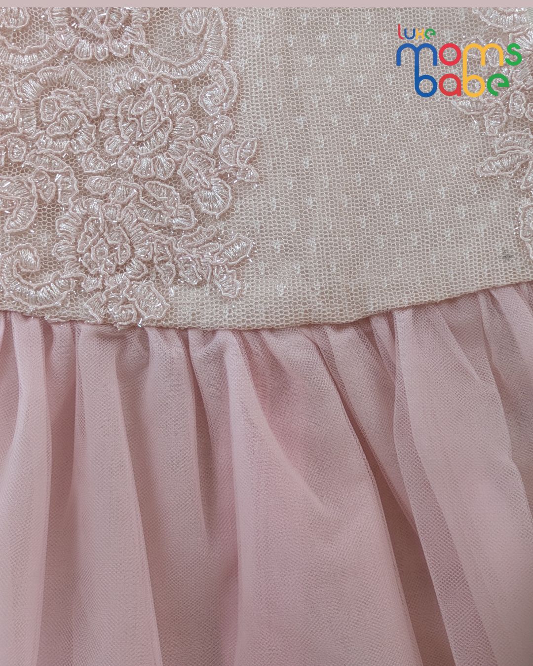 baby girl's pink tulle party dress with floral appliques and sleeveless