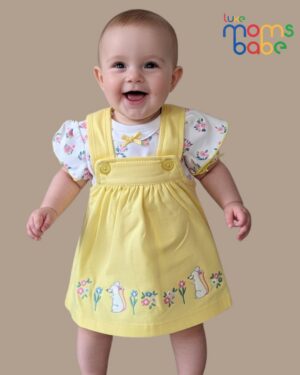 baby girls yellow pinafore dress with printed top
