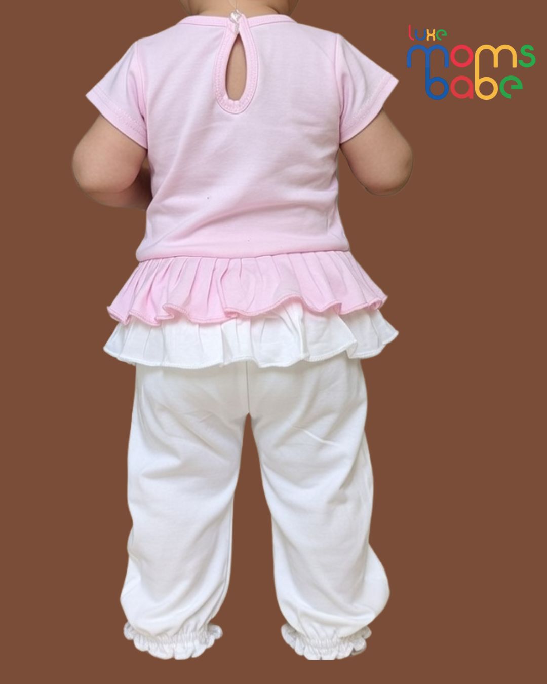 baby girls light pink & white peplum top & pants set baby girls light pink & white peplum top & pants set