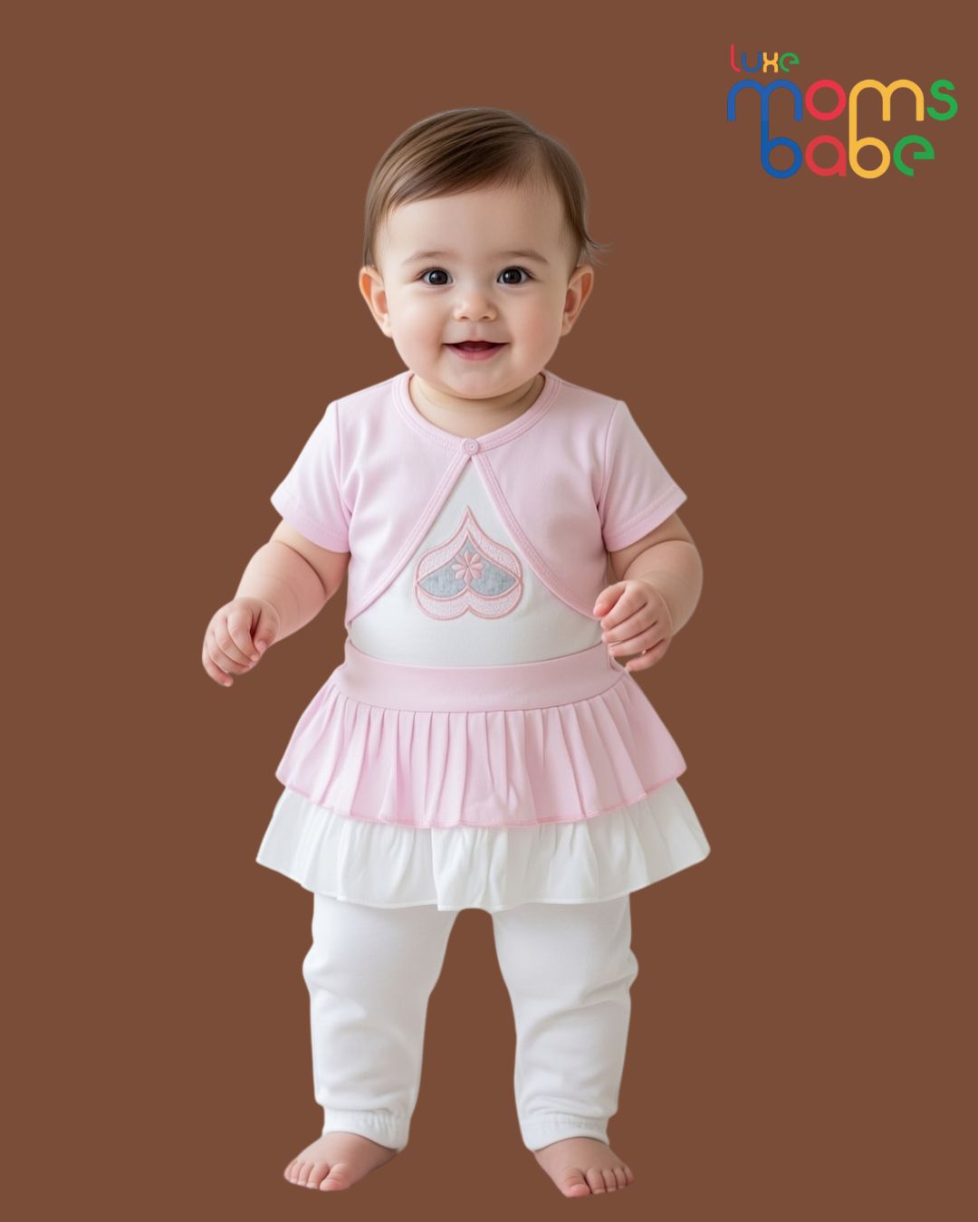 baby girls light pink & white peplum top & pants set baby girls light pink & white peplum top & pants set