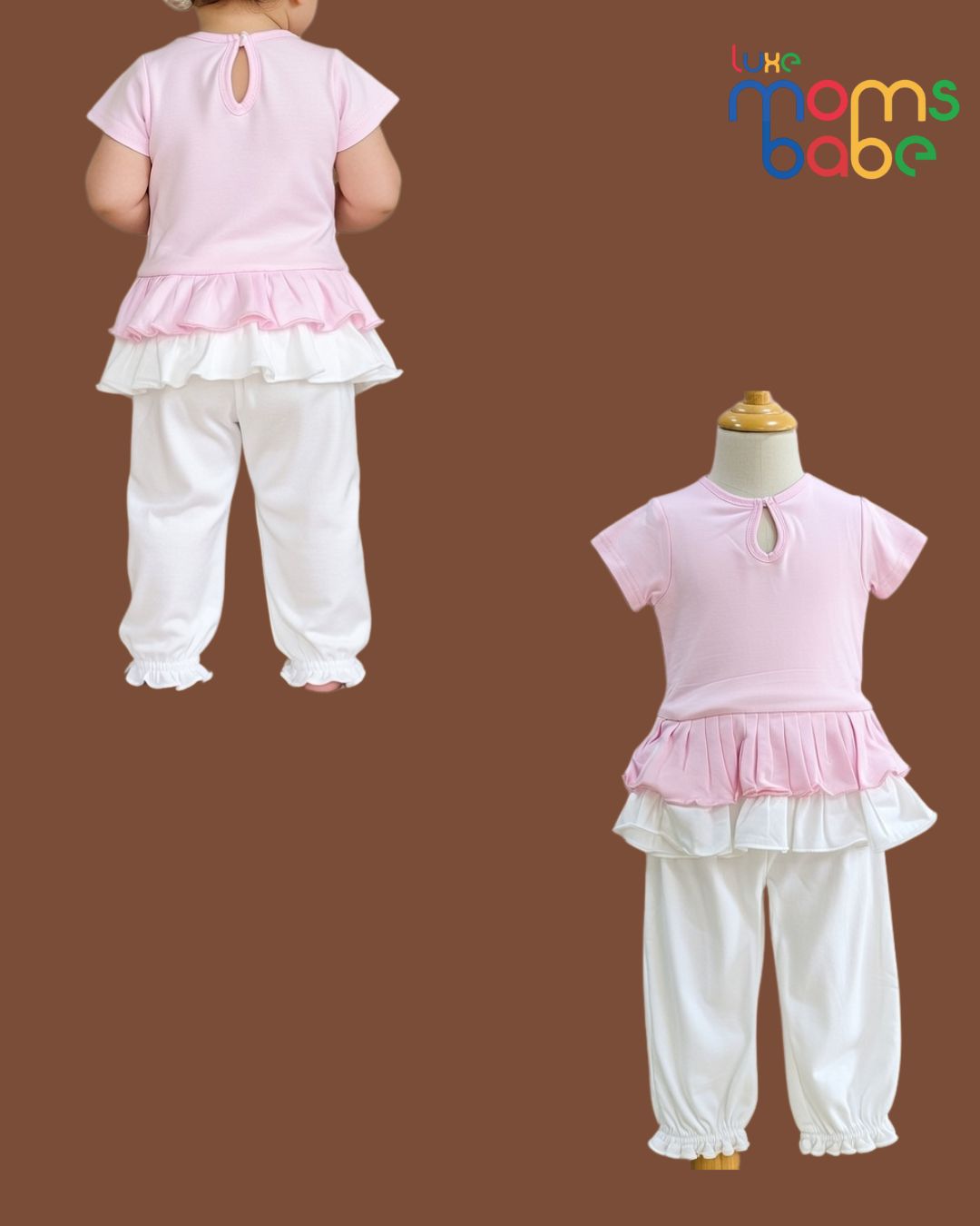 baby girls light pink & white peplum top & pants set baby girls light pink & white peplum top & pants set
