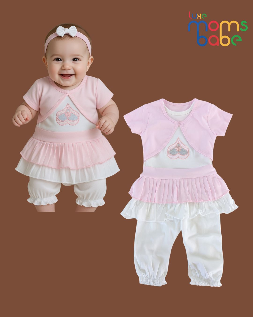 baby girls light pink & white peplum top & pants set baby girls light pink & white peplum top & pants set