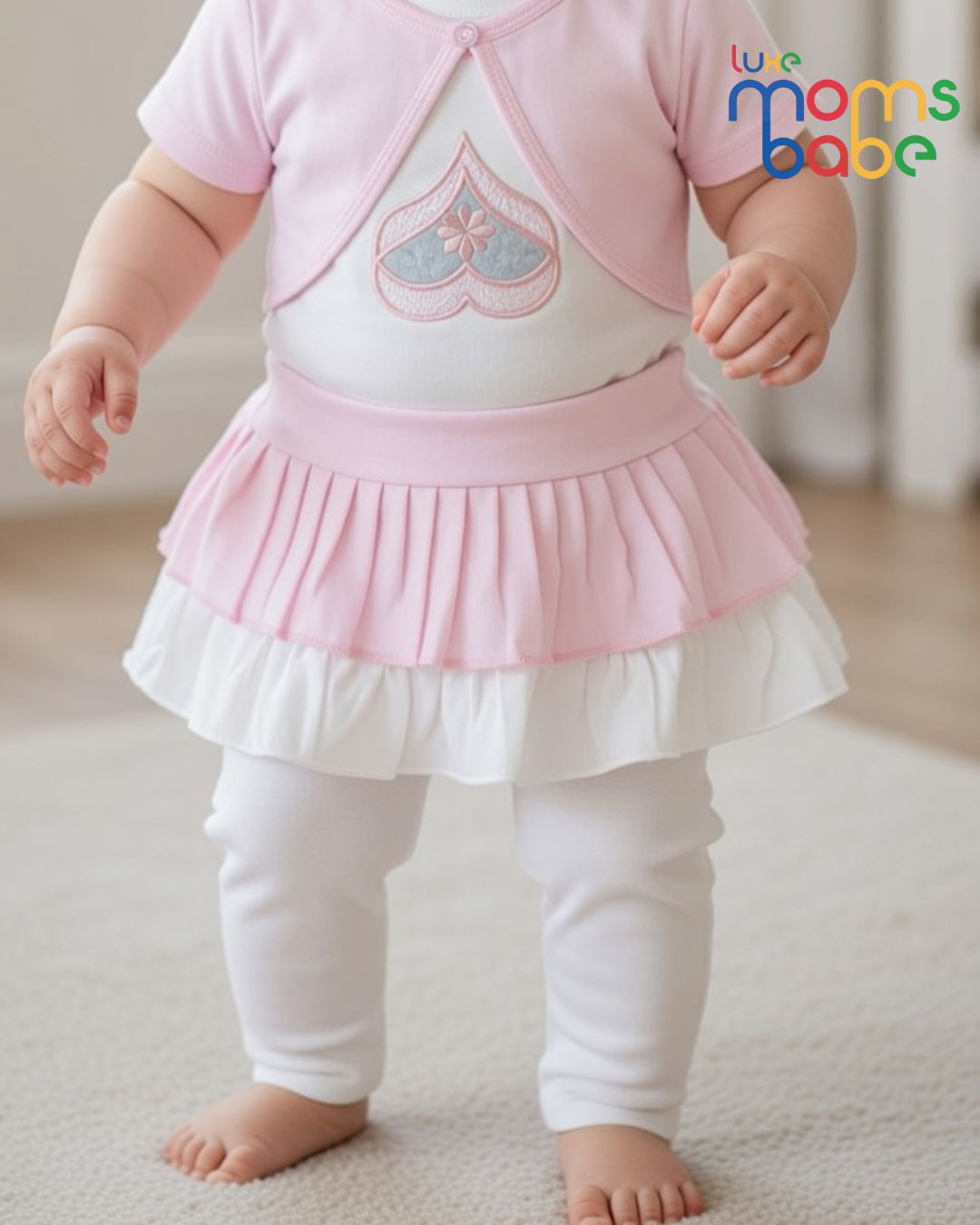 baby girls light pink & white peplum top & pants set baby girls light pink & white peplum top & pants set
