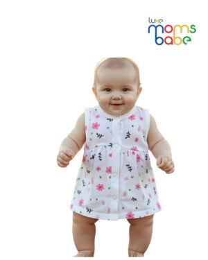 baby girls' white & pink floral print sleeveless frock