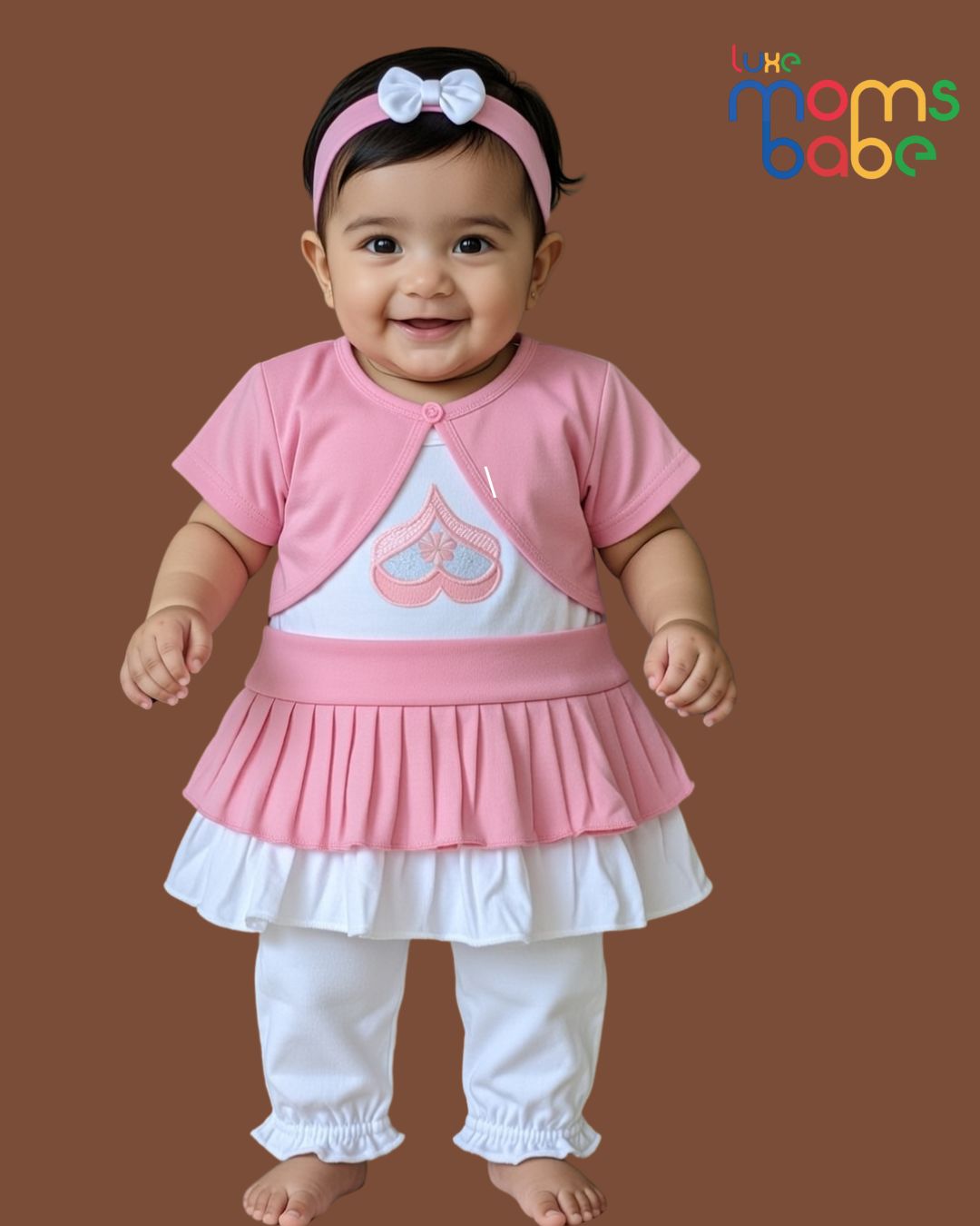 baby girls pink & white peplum top & pants set