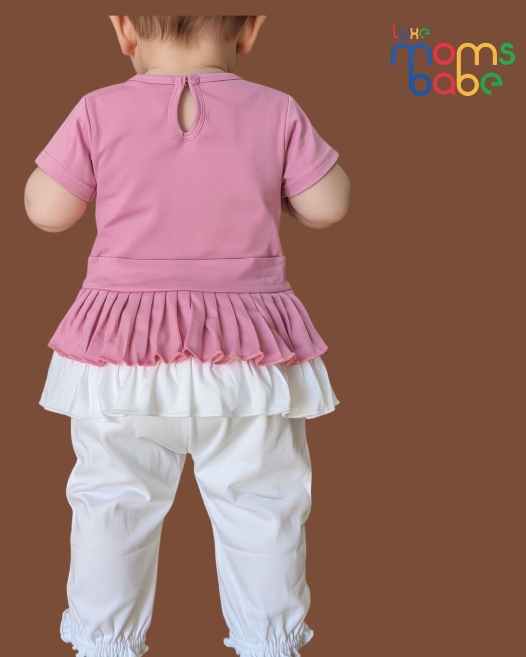 baby girls pink & white peplum top & pants set