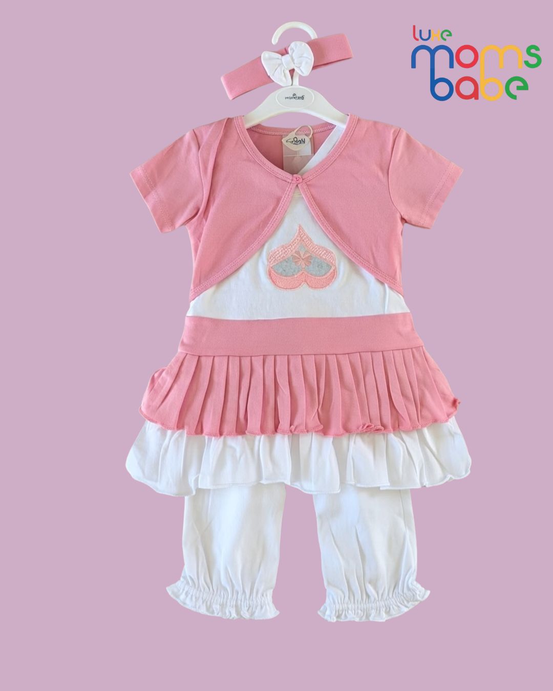 baby girls pink & white peplum top & pants set